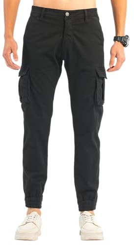TONY BACKER Pantaloni Cargo Uomo Felpato in Pile Invernale Caldo Trekking Elasticizzato Multitasche 1639 (IT, Misura del girovita, 50, Regular, Regular, Nera)