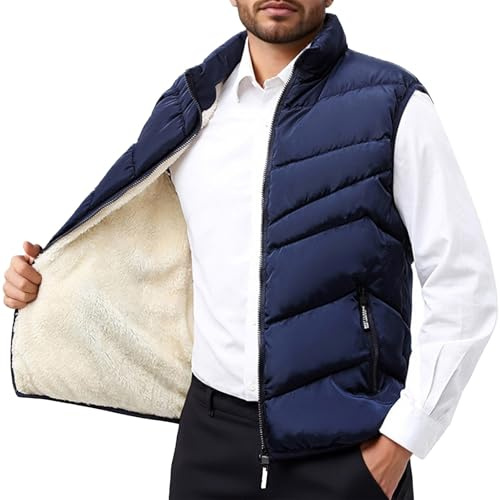 Genérico Chaleco Acolchado para Hombre Invierno Chalequillo Ligero Chalecos para Otoño e Invierno Informal Color Liso con Cremallera sin Mangas con Chaleco de Trabajo Talla Grande (Navy-b, L)
