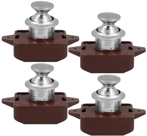 Zerodeko Lot De 4 Loquets À Bouton-Poussoir Pour Portes D’Armoire De Camping-Car Serrure Sans Clé Silencieuse En MéTal Finition Nickel Perlé Brun Verrou De Tiroir Et Compartiment Installation
