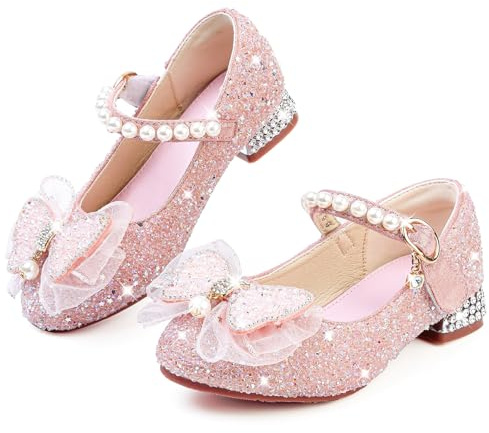 GOGOUP Princess Shoes Girls Mary Jane Low Heels Toddler Glitter Party Wedding Shoes Birthday Cosplay Prom Dress Up Dance Shoes Pink UK3