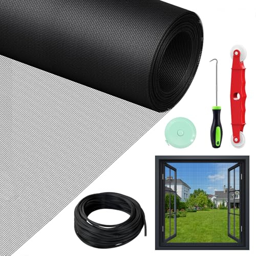 WEVOL Insektsnät för fönster, 150x500 cm, insektsskydd för fönster utan borrning, flugnät för fönster, kattsäkert med monteringsverktyg, myggnät av glasfiber som kan skäras till för vardagsrum