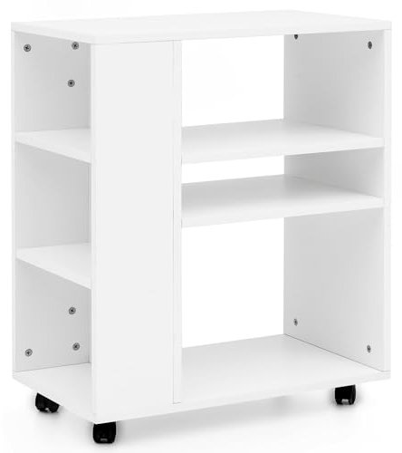WOHNLING Estante WL5.694 Blanco 60 x 75 x 35 cm Carro con Ruedas de Madera | Estante de Cocina Delgado | Mesa de teléfono Moderna Carretilla | Estantería de Libros Estante Estrecho contenedor Alto