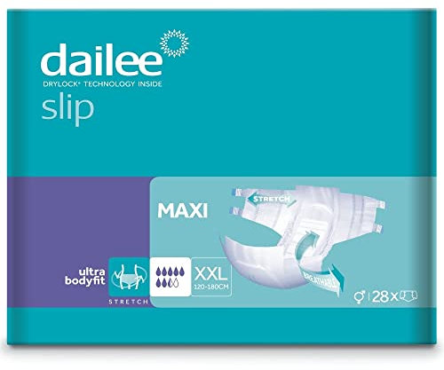 Dailee Slip XXL - 28x Pañales Adultos Maxima Absorción - 28 piezas, Absorbencia 7,5 gotas - Braga Pañal para Anciano, Hombre y Mujer