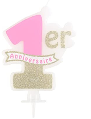 Artifetes Bougie 1ER Anniversaire Rose ET Or