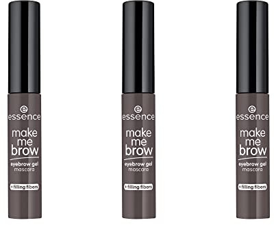 essence make me brow eyebrow gel mascara in fibra di riempimento, n. 04 Ashy Brows, marrone, definitivo, gelido, vegano, senza particelle di microplastica, senza nanoparticelle, confezione da 3 (3 x