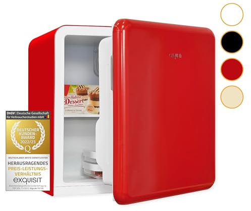 Exquisit Mini Kühlschrank CKB45-0-031F rotPV | Kühlbox 47 L Volumen | Hotelkühlschrank | Kühlschrank klein ohne Gefrierfach | Mini Kühlschrank Retro Style