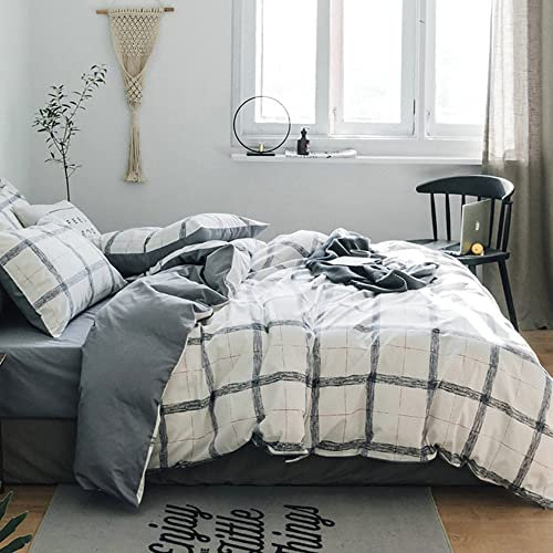 AShanlan Bettwäsche Kariert Schwarz Weiß 135x200 2 Teilig Microfaser Modern Karomuster Grau Weiß Wendebettwäsche Set mit Kissenbezug 80x80 cm Reißverschluss