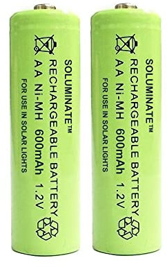 Soluminate AA Solar Light Batteries Size AA (600mAh) 1.2V Rechargeable NiMH green cells for outdoor solar lights (2-Pack)