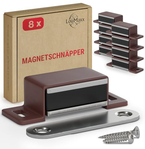 LouMaxx magnetlås stark - hållkraft 4kg - 8 st i brunt - dörrmagnet - magnetlås skåp - magnetisk dörrstängare - magnetisk skåpdörr
