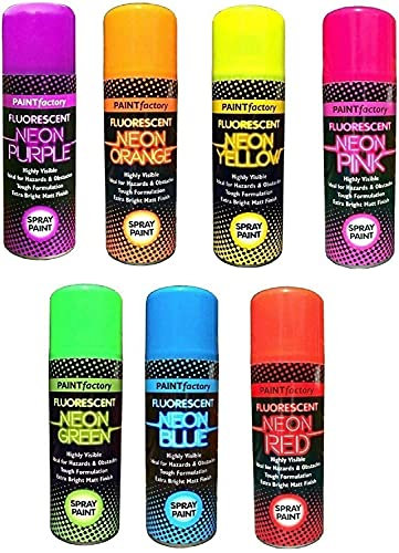 HOMION 7 x Fluorescent Bright Neon Spray Paint Aerosol DIY Graffiti Extra Bright Assorted Colours Paint Blue Green Orange Pink Yellow Red Purple 200ml