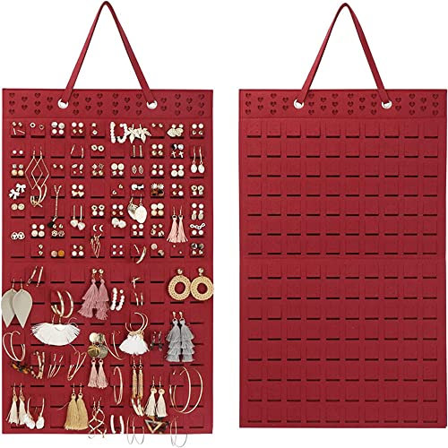 Générique Organizzatore di orecchini da appendere, porta orecchini da parete, gancio per orecchini, collane, anelli, espositore per gioielli, regali per donne e ragazze (rosso)