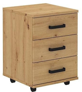bonni Bürocontainer Malta 201 Rollcontainer Aktenschrank mit 3 Schubladen Büroschrank mit Rollen Rollschrank Standcontainer 42x40x57 cm (kunsthandwerkliche Eiche)