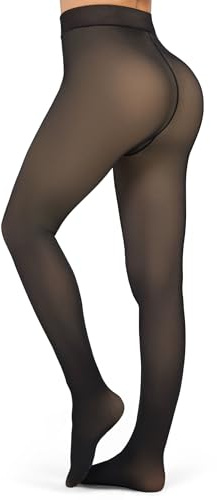 KBVOT Fleece Lined Tights Women Sheer Warm Pantyhose Leggings Fake Translucent Thermal Winter Thick Tights for Dresses