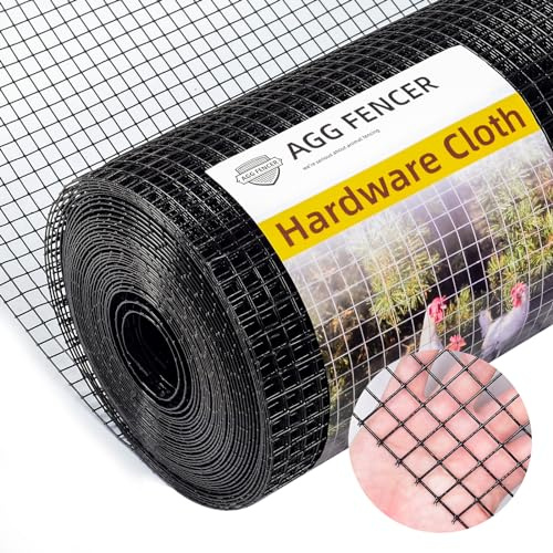 AggFencer 16in x 10ft Black Hardware Cloth 1/2 inch 19Ga PVC Coated Wire Mesh Vinyl Coated Fence, Welded Metal Chicken Wire Fencing Roll, Garden Plant Fencing, for Chicken Coop and Home Improvement