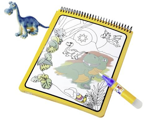 Simba 106334633 Art & Fun Wasser-Malbuch Dinos inkl. Dinosaurier-Figur - Malen mit dem Water Pen Wasserstift & 4 Dino-Motiven - Wasserzauber-Spielzeug für Kinder ab 3 Jahre
