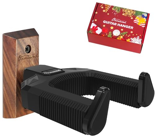 Onmiwod Guitar Wall Mount, Auto Lock Black Walnut Wood Guitar Hanger, Guitar Wall Hangers, Guitar Holder Hook Wall Stand for Classical, Acoustic, Electric Guitar, Bass, Gift for Guitar Player