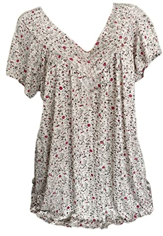 T-Shirt À Manches Courtes pour Femmes avec Col en V Imprimé Floral,Chemisiers Et Blouses De Style Boheme Hauts Tunique Été,Chic Et Élégant Tee Shirt Grande Taille,Chemisier Femme Pas Cher