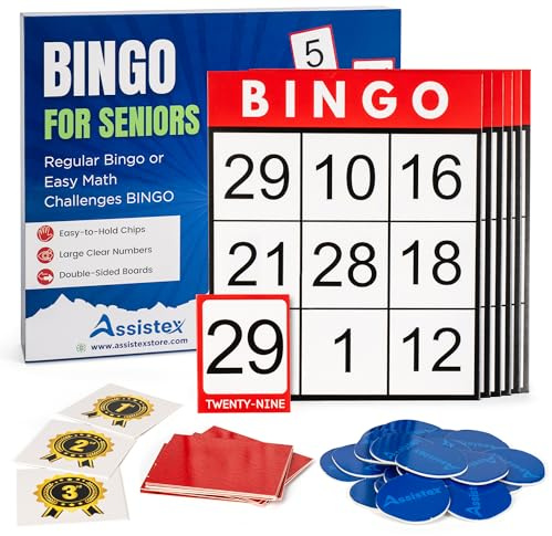 Assistex Large Print Bingo Cards for Seniors - Double-Sided Jumbo Bingo Cards with Complete Set, Fun Elderly Card Games, Perfect for Assisted Living and Stress Relief Activities