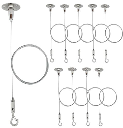 HAMRVL 10 Pack Ceiling Sign Hanger Wire Kit - 3.28ft/1M Adjustable Hanging Wire with Hook Wall Mount Suspension Cable for Hanging Pictures, Mirrors, Billboards, Lights, LED Screens, Load Capacity 10KG
