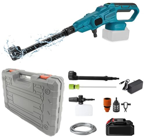 Batteridriven högtryckstvätt, 80 BAR för Makita 18 V batteri bärbar högtryckstvätt med 6-IN-1 munstycke, borstlös motor, 380 l/H (6,3 l/min), för bil, gräsmatta, med 15 000 mA batterier (med batterier