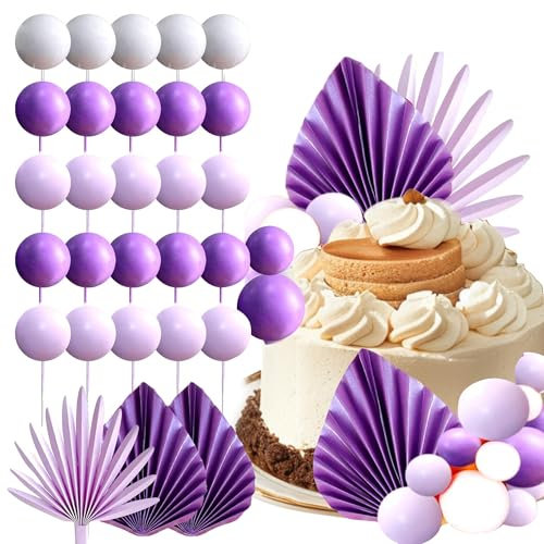 Cake Topper Decorations Purple Lavender Cake Balls decoration, Edible Leaves cake decorations for Baby Shower Wedding Bridal Shower Birthday Party