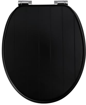 Fanmitrk Wooden Toilet Seat-Durable MDF Toilet Seat Soft Close in Black (Black Grain)