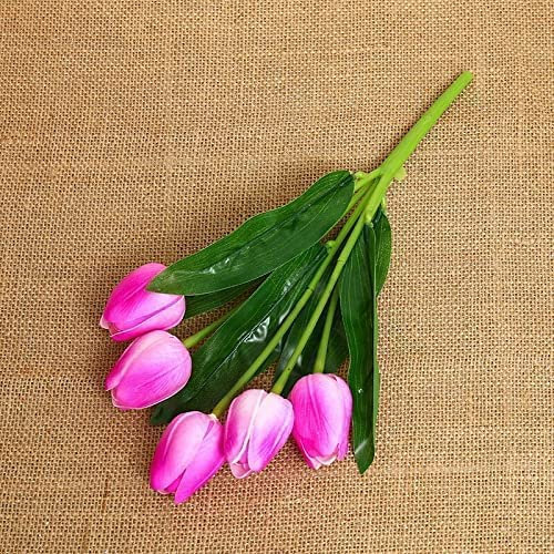 WIPPWER 5 Cabezas de Tulipanes Flores Artificiales Toque Real otoño Ramo Falso Boda Sala de Estar hogar Navidad decoración(Lila R?d)