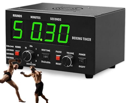 Temporizador Digital Profesional para Gimnasio, Temporizador de intervalos de Boxeo, con 1/12 Rondas de desafío, Pantalla LED, Entrenamiento de 30 s y 10 min y Descanso de 0 s y 30 s y 60 s, Volumen