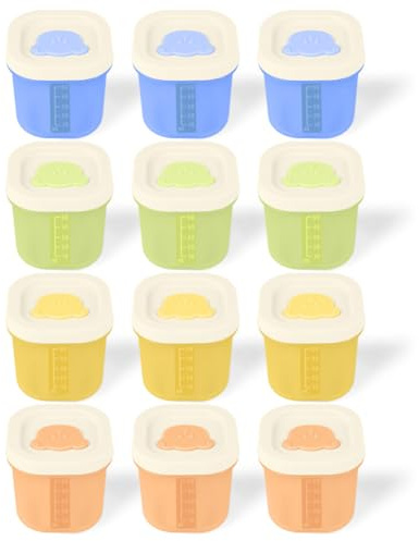 Aolso Contenitori Pappa Neonati,12 Pezzi Vasetti Pappa Neonati Silicone,Senza BPA,Contenitori Ermetici per Alimenti con Coperchi,per Lavastoviglie Freezer e Microonde