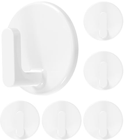 BYSMAH Self Adhesive Hooks, 6 Pack Strong Sticky Small Round White Wall Hooks for Hanging, Kitchen, Bathroom, Keys, Utensils & Home Decor No Drilling
