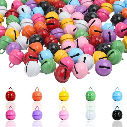 HavaCue 100pcs 18mm Colorful Jingle Bells for Crafts, Small Bells for Crafts, Metal Mini Bell Set for Crafting, Dog Cat Bird Collars, Christmas Bell Decorations, Wedding Wand Sticks, Jewelry Making