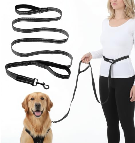 Laisse mains libres pour chien de 8,2 m avec poignée réglable pour chiots, petits et moyens chiens, laisse croisée pour la course, le jogging, noir