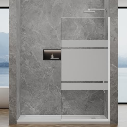 YTSAHSTT 36x76 Fixed Glass Shower Door, 3/8(10mm) Thick Mid-Band Frosted Privacy Tempered Glass, Frameless Shower Glass Panel, Shower Screen Half Wall for Walk in Shower, Brushed Nickle
