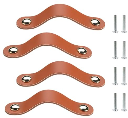Lyivisk Tiradores de Cuero para Muebles Juego de 4, Hechos a Mano para Cajones, Cocina, Cómoda, Armario y Decoración del Hogar