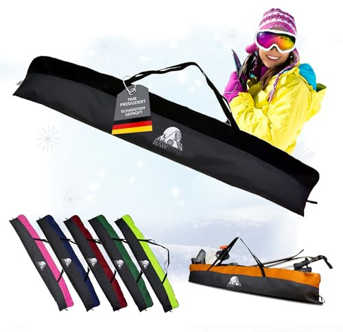 Skidväska – vattentät skidväska – skidskydd med robusta dragkedjor – Logoprint skidförvaring med bärhandtag och spännremmar – för skidor och bindning (svart-svart 180 cm)