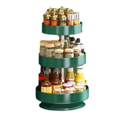 Estante giratorio de 360° para especias de 3 niveles, almacenamiento para condimentos y condimentos, carrusel de cocina ideal para un fácil acceso.