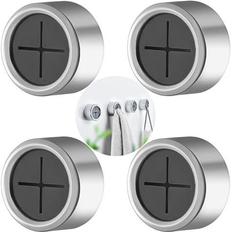 JFGDVW 4 Pcs Tea Towel Holders for Kitchen, Self Adhesive Tea Towel Hooks, Round Push in Towel Holder, for Kitchen Bathroom Home Campervan Motorhome (Sliver)