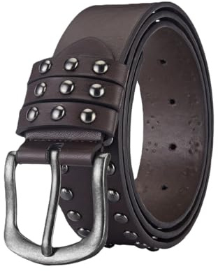 AGUTALITHIC Punk-Rock Cinturón con Tachuelas para Mujer Western Remaches Redondos De Dos Files Cinturones De Cuero Gótica para Jeans Y Pantalones(110cm/43, Brown)
