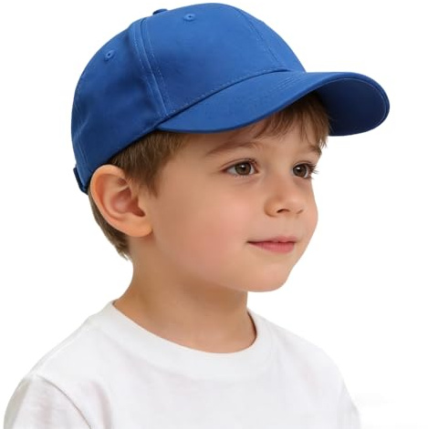 Casquette de Baseball en Coton Respirant pour Garçon Fille 4-6 Ans Casquette à Visière Classique Protection Solaire Chapeau de Soleil Réglable Couleur Unie Chapeau d’Été pour Sport Voyage, Bleu