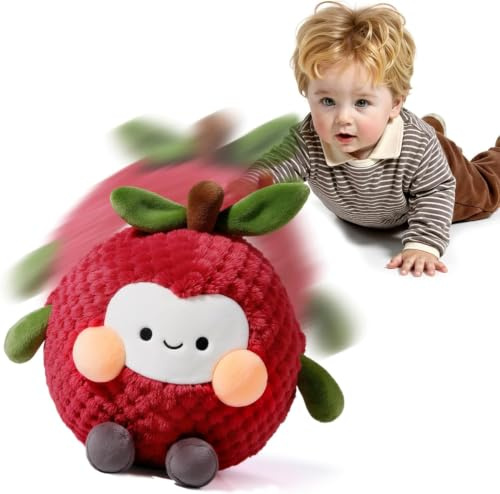 eJog Pup Tummy Time Toys, Sensory Toys for Babies, Interactive Musical Plush Lychee with Record Replay, Dancing Bouncing Ball, Crawling Gift for Newborn Babies Infants