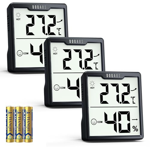 DOQAUS 3 stycken digital termometer hygrometer inomhus med AAA-batterier temperatur och luftfuktighetsmätare inomhus med komfortsymbol, rumsklimatmätanordning för växthus, vinkällare, kontoret