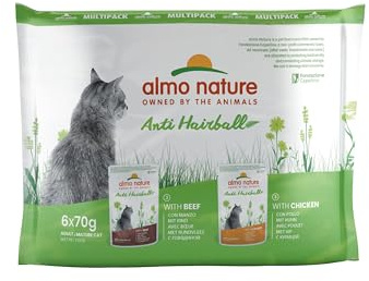 Almo Nature Functional - Anti Hairball - Wet Food for Adult and Mature Cats - with Beef and Chicken - Prevents Hairball Formation - 70g (Pack of 6)
