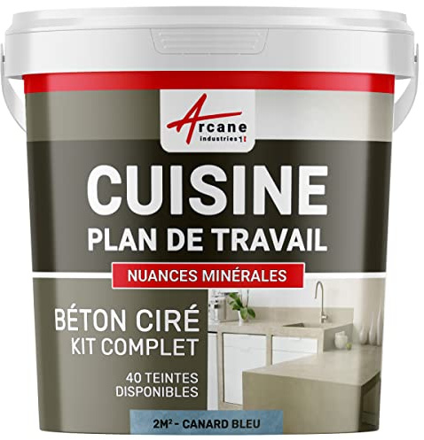 Béton ciré cuisine, plan de travail, crédence, évier, sol et mur, revêtement mural décoratif, kit complet - 2 m² (en 2 couches) Canard Gris Bleuté - ARCANE INDUSTRIES