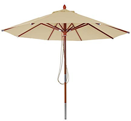 Mendler Gastronomie Holz-Sonnenschirm HWC-C57, Gartenschirm, Polyester/Holz 14kg, rund Ø3m Seilzug stoßsicher - creme