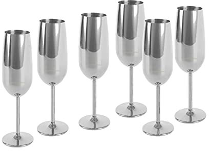 ECHTWERK Sektglas, Champagnerglas, Sektkelche aus Edelstahl, Unzerbrechliche Gläser, Partygläser für Hochzeit/Geburtstag/Picknick, Geschenkset, 6-tlg, 250 ml, Silber-Edition