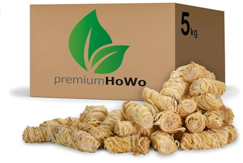 premiumHoWo (5kg = ca. 400 Stück) Kaminanzünder, Grillanzünder und Ofenanzünder - Öko-Anzündwolle, Holzwolle, Ideal für Kamin und Grill – Markenqualität Made in Germany – Auch als (3kg / 10kg / 20kg)