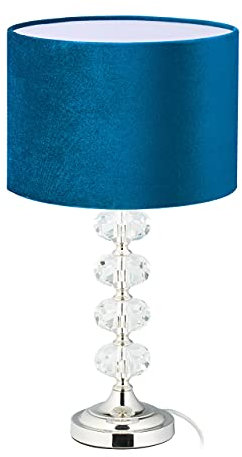 Relaxdays Tischlampe, Samt und Kristall, HxD: 47 x 26 cm, E14-Fassung, Nachttischlampe, indirekte Beleuchtung, blau