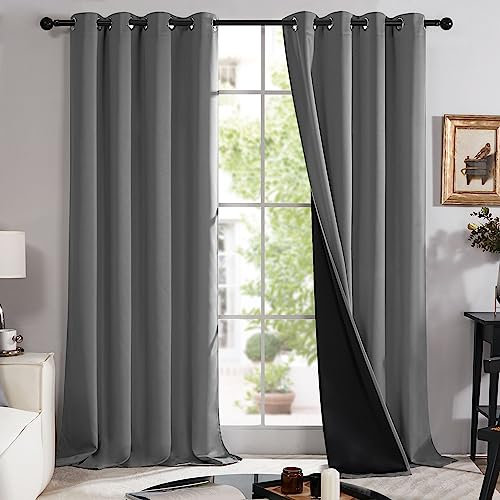 Deconovo Total Blakcout Curtains for Bedroom Eyelet, Door Thermal Curtains 84 Inches Long with Blackout Lining for Living Room, 52 x 84 Inch, Dark Grey, One Pair