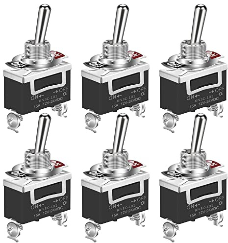GUUZI Heavy Duty Vippströmbrytare 10A/12VDC, 6A/24VDC, SPST 2Pin ON/Off-brytare Metal Bat -6 st