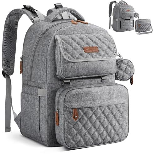 Diaper Bag Backpack,29L-45L Expandable Large Baby Bag for 2 Kids/Twins, with Removable Cross Body Bottle Bag for Mom/Dad,Stylish Nappy Bag Gift for Boys/Girl-Mothers Day Gifts-Elegant Grey